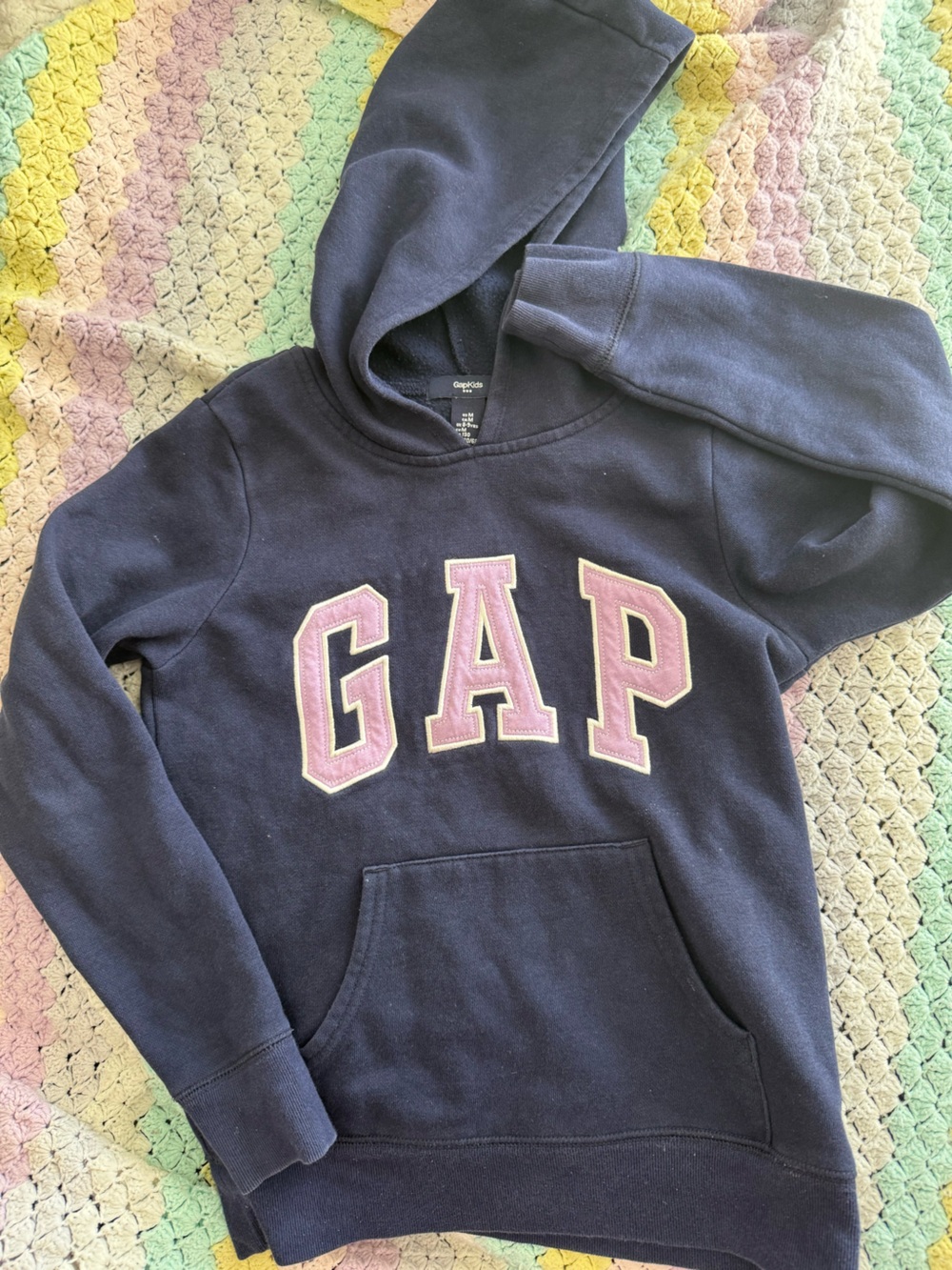 GAP Navy Hoodie with Light Pink Lettering